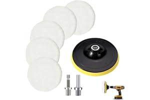 Disque de Polissage, Tampon Polissage en Laine, avec M14 、M10 Adaptateur de Perceuse, Pad Polissage Voiture Auto-Agrippant pour Ponçage Polissage, 5 Pièces (100mm)