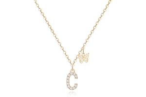 MJARTORIA Initial Necklace A to Z Gold Capital Letter Necklaces with Crystals Butterfly Pendant for Women Girl