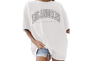 TOMEEK T-Shirt Oversize à col Rond pour Femme Manche Courte Lettres LA Haut D'été Pur Coton Chemise à Manches Courtes Lettres Créatives
