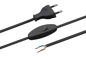 Meister 7442520 Câble d'alimentation européen avec interrupteur, 2 m, noir, câble en plastique H03VVH2-F2X0,75, 2 fils, IP20, câble de raccordement européen, matériel d'installation