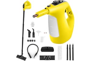 COSTWAY Nettoyeur Vapeur Portatif 1400W avec 14 Accessoires, Balai Vapeur Durée d'Utilisation Illimitée Réservoir d'Eau 400 ml, Nettoyant Vapeur pour Canapé Vitre Plancher Tapis Rideaux (Jaune)