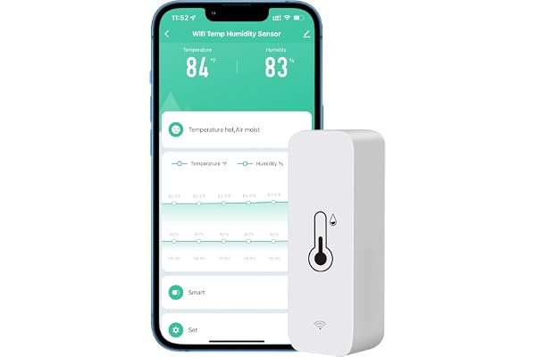 Phovolt capteur de thermomètre hygromètre wifi pour la maison. Moniteur d'humidité de température sans fil intérieur et extérieur avec alerte de notification d'application à distance, fonctionne avec