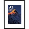 wyewye A2 Frame, Frame for A2 Print, A2 Frame with Plexiglass and Mount, Picture Frames for Only Wall Mount, Solid Wood, Black, Pack of 1