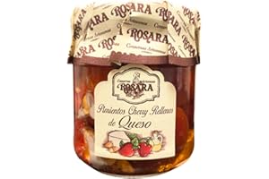 GENÉRICO Rosara Pimiento Rojo Cherry Relleno de Queso Crema - Tarro de Cristal 212 gr, 10-12 Piezas, Aperitivo Gourmet Listo para Comer, Conservas Gourmet