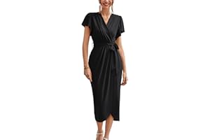 GRACE KARIN Women’s Dresses Ruffle Short Sleeve Ruched Wrap Summer Dress Bodycon Maxi Business Dress for Cocktail Wedding