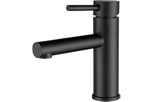 VALAZ Grifo Lavabo Negro Mate | Grifo Monomando Lavabo, Mezclador Agua Fría y Caliente, Ahorro de Agua | Instalación Facil y Rápida | Latón, Inoxidable, Elegante, Caño Recto, Serie Palancia