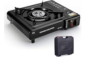 CHengQiSM Camping Stove, Portable Gas Cooker Compact Outdoor Camp Stove - 2.9 KW with Automatic Ignition System & Overheating Protection for Home, Restaurant, Indoor and Outdoor, Black (BDZ-155-A)