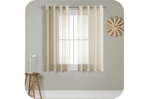 MRTREES Zasłona woalowa, półprzezroczysta, krótka, z oczkami, materiał o wyglądzie lnu, do salonu, sypialni, pokoju dziecięcego, beżowa, 145 x 140 cm (wys. x szer.), 2 sztuki w zestawie