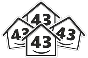 RUBIGO 4 x Bin Numbers for Wheelie Bins, 1-99, 15cm ‘Happy House’ Design Dustbin Stickers, Easy Application Stick On Number Stickers - Weatherproof Self Adhesive Vinyl, Black (43)