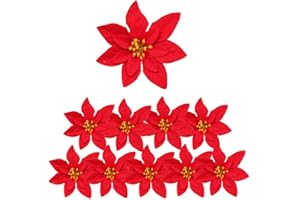 Aisszhao 10PCS Christmas Large Flannel Poinsettia,Poinsettia Artificial Flowers,Xmas Poinsettia Decorations Artificial Christmas Flowers for Flower Tree Hanging Party Xmas Decor Wreath Garland Filler