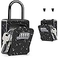 ZHEGE Key Safe with Shackle, Small Combination Lockbox for Keys Portable, Weatherproof Hangable Keybox Outdoor to Share and Secure Keys (Black)