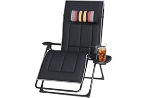OVLRIJP Fotele ogrodowe z funkcją rozkładania, leżak ogrodowy, ekstraszeroki z podnóżkiem, uchwytem na napój i poduszką, fotel zero grawitacji do ogrodu lub na balkon (pasek z poduszką, 1 szt.)