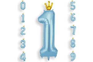 AOOSU Palloncini Compleanno Corona Blu 101 CM, Palloncino Numero 1, Foil Numeri, Giganti Palloncini Numeri, Decorazioni Festa Compleanno, Gonfiabili Pallone per Anniversario