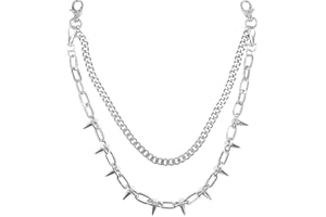 Molirex 2 Stück Hosenkette Schlüsselkette Punk Hose Kette Herren Damen, Goth Nietengürtel Wallet Chain Silber Hosen Ketten, Hip Hop Gothic Schlüsselanhänger Jeans Kette für Biker