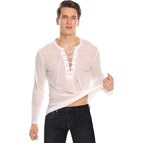 Sexy Blue Fishnet See Through T Shirt Men Short Sleeve Elastic Transparent Mesh