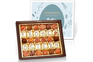 ‎PRALINENCLUB Pralinenbote – Ostergeschenk mit 30 handgefertigten Pralinen deutscher Chocolatiers, das Pralinen Geschenk zu Ostern, 360g (Frohe Ostern, 30 Pralinen)