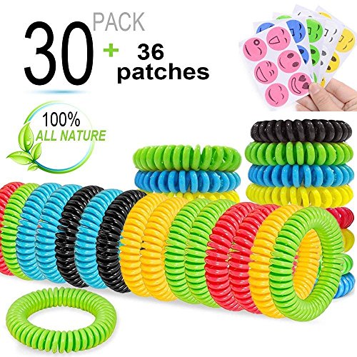 Runfon Lot de 30 Bracelets Anti-moustiques pour Enfant et Adulte et 6 Stickers antimoustiques Bracelet Moustique Imperméable Bracelet Anti Moustique 300 Heures