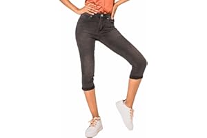 Nina Carter P132 Jean Capri Skinny Fit pour Femme Pantacourt Taille Haute Effet Usé et Lavage