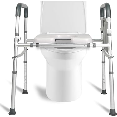Zusammenklappbare WC-Sicherheitsschienen Mit Fußstütze – Verstellbar, Für Senioren & Menschen Mit Einschränkungen, Trägt Bis 158,8 Kg