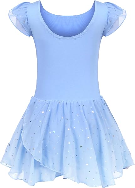 Trudge Vestito da Balletto in Cotone a Maniche Corte per Ragazze e Bambini con Gonna Tutu per Ballo - 1