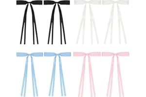 HAOXYO 8 Stück Haarspange Schleife für Damen,Seidige Satin Haarschleifen mit langem Schwanz,Bow Hair Clip,Metall Haarschleife für Damen und Mädchen (Schwarz,Rosa,Blau,Weiß)