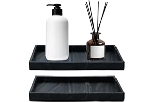 Aupawdy 2 Pezzi Vassoio Decorativo Portaoggetti, Nero per Vanità Cucina, Bagno, Soggiorno - In Silicone, 20x10cm