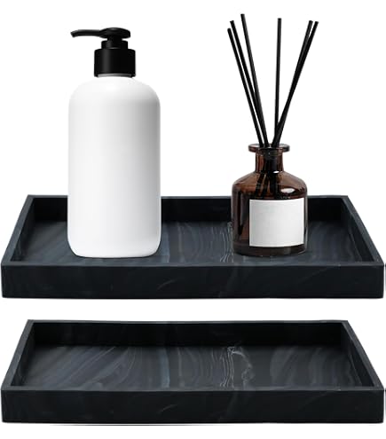 2 Plateaux De Rangement Salle De Bain - Noir - Silicone Antidérapant - 20x10cm - Pour Vanité Ou Baignoire