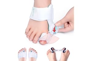 TENICORE Orthese Hallux Valgus Corrective [1x] Bouton Réglable, D'orteil en Silicone [2x] et Bande D'entraînement pour Orteil [1x] Redresseur Separateur D'orteil Unisexe