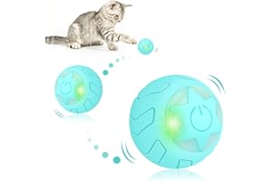 EXTFANS Juguete para gatos eléctrico con luz LED, juguete interactivo automático de 360 grados Rollbal con USB, recargable, pelota interactiva para gatos (bola de estrella azul)