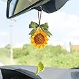 ChicAbode Sunflower Car Mirror Hanging,Ornament Handmade Crochet Flower,Car Rear View Mirror Pendant Aesthetic,Ornament Knitted Flower Hanging Decorations Car Interior Accessories