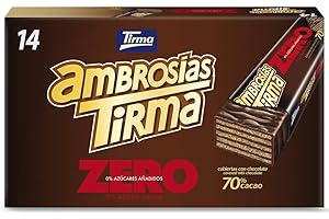 Tirma Ambrosía de Chocolate Negro 70% | Barritas de Barquillos Rellenos de Crema de Cacao, para Dieta Keto y Diabéticos | 14 uds, 301g