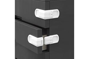 DHinkyoung 4 Pcs Safe Cupboard Locks for Children, Update Child Proof Drawer Locks, Dual-Button Baby Proofing Corner Locks for Cabinet Cupboard Drawer Refrigerator Oven