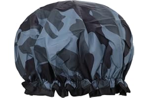 Lakifmo Shower Cap, Luxury Double Layer Silky Satin Shower Caps for Women Long Hair, Large Waterproof Shower Cap Men, Reusable Bath Shower Hat for Kids (Camouflage)