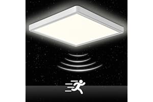 ‎ORAYMIN Oraymin LED Deckenleuchte mit Radar Bewegungsmelder, 18W 1800LM 4000K Lampe mit Bewegungsmelder innen, IP44 LED Deckenlampe Flach für Treppe Balkon Flur Keller Garage Carport, 23 * 23 * 2.4cm