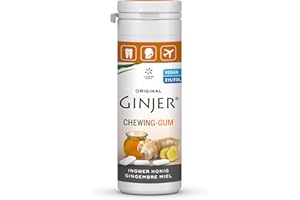 Chewing-gum au gingembre miel et xylitol Ginjer® – LEMON PHARMA – Sans sucre, aspartame et gluten – Édulcoré avec du stévia et du xylitol – Boite de 30 g – environ 20 pièces
