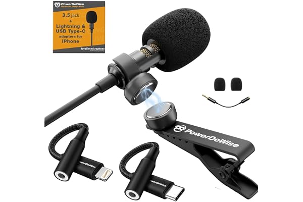 PowerDeWise Professionnelle Lavalier Lapel Microphone Omnidirectionnel avec système Easy Clip on, Micro Cravate Parfait pour l’Enregistrement Youtube/Entrevue/Vidéoconférence/Podcast/Dictée vocale