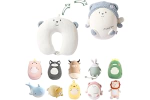 JOYRAVO Podróżna Poduszka 2-w-1 dla Dzieci - Miękka Pluszowa Zabawka, zmienia się w Poduszkę U dla Komfortu podczas Podróży (samolot, samochód, pociąg, autobus) - Niedźwiedź