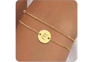 ZHESHY Bracelet Or avec Initiales Femme Fantaisie Plaqué Or 14 Carats Fin Chaîne Lot Bracelet Lettres A-Z Réglables Double Gourmette Bijoux Idee Cadeau Personnalisé pour Femmes et Filles Enfant
