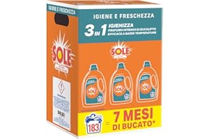 Sole Detersivo Lavatrice Igiene e Freschezza 183 Lavaggi, Formula igienizzante, Detersivo Lavatrice Liquido Igiene e Freschezza, rimuove le macchie a basse temperature