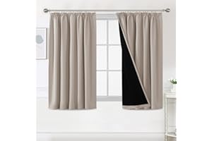 BellaHills 100% Blackout Curtains for Bedroom Thermal Insulated Curtains & Drapes Blackout Curtains Pencil Pleat Curtains for Living Room with Black Liner 2 Panels, 46 x 54 Inch, Natural Sand
