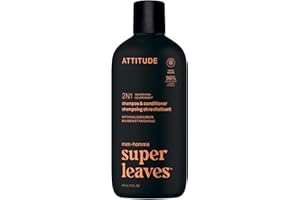 ATTITUDE Men's Shampoo and Conditioner 2-in-1, Nourishing For Dry Hair and Scalp, With Panthenol and Ginseng, 97% Natural Origin Ingredients, EWG Verified, Patchouli & Bourbon, 415 mL