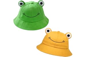 ATBUSS Lot de 2 chapeaux de pêche en forme de grenouille - Pliable - Avec large bord - Pour homme et femme - Chapeaux de grenouille mignons pour adultes et enfants (vert + jaune), Vert, jaune., taille