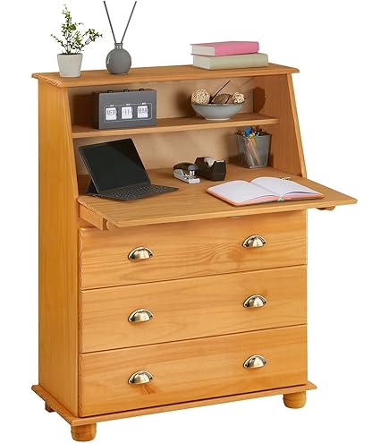 HOMCOM secretaire bureau ladekast schrijfkist klep secretaire ruimtebesparende computertafel met kast wit 82 x 38.5 x 107 cm
