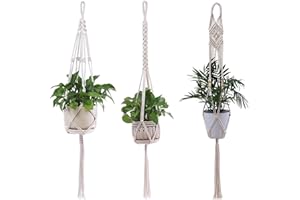 Omnikryp 3 Pièces Macramé Suspension Plante, Suspendre de Fleurs en Corde Coton, Pot Suspendu Plante, Décoration Bohème Chic pour Intérieur, Extérieur, Jardin, Balcon, Patio, Fenêtre