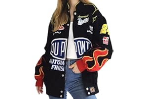 ticticlily Damen Bomberjacke College Oversized Patchwork Bedruckte Jacke 90S Vintage Racing Pailletten Reißverschluss Langarm Sweat Jacket Baseball Jacke Outwear mit Taschen Übergangsjacke