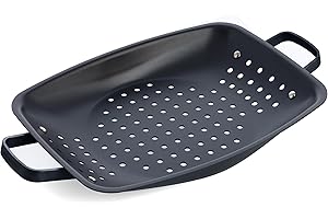 Merten & Storck Carbon Steel BBQ Plaque à Griller Plancha Perforée en Fonte, 28,7cm x 48,8cm, Perforations pour Évacuation d’Huile et Gras, Barbecue, Camping, Grillades, Cuisson en Plein Air, Noir
