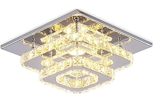 FINKTONGLAN 通用 Cristal LED Luz de techo Lámpara de techo Cristal Lámpara de acero inoxidable K9 Moderna Luminaria empotrada Luminaria Luminaria Luminaria Lámpara de techo para comedor Sala de estar (Warm white)