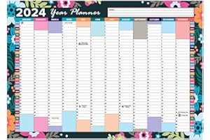 HIPPO COLOURS A3 Wall Planner 2024 Size (42.0 x29.7cm) 2024 Wall Calendar UK Yearly Wall Planner Calendar 2024 Home Desk Office Jan to Dec Academic Wall Planner Full Year To view 2024 Calendar Planner