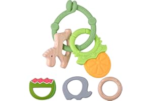 TYRY.HU Anneau Dentition Bebe,Jouet Dentition Bébé en Silicone Bois Refrigerant Bracelets Anneaux de Dentition Multi Texture sans BPA pour Garçons et Filles Vert Pastèque