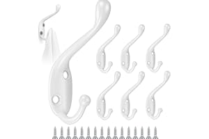 GOTRUST 8 Ganchos para Percheros Vintage Blanco, Perchero Pared Individuales Retro, Percheros de Doble Punta, Gancho Perchero de Metal con 16 Tornillo para Dormitorio, Armario, Baño